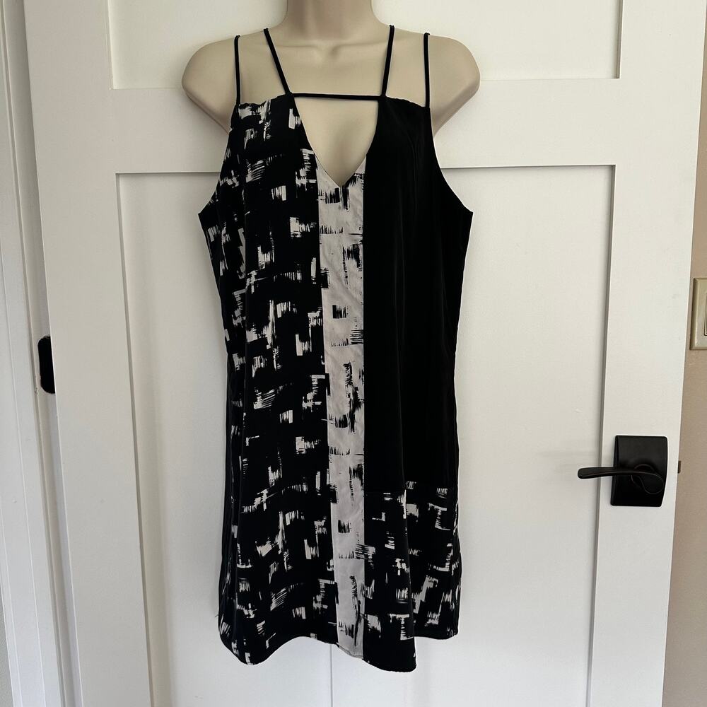 Parker 100% Silk Nelly Combo Dress in Black Brush Sleeveless Strappy Artsy Small